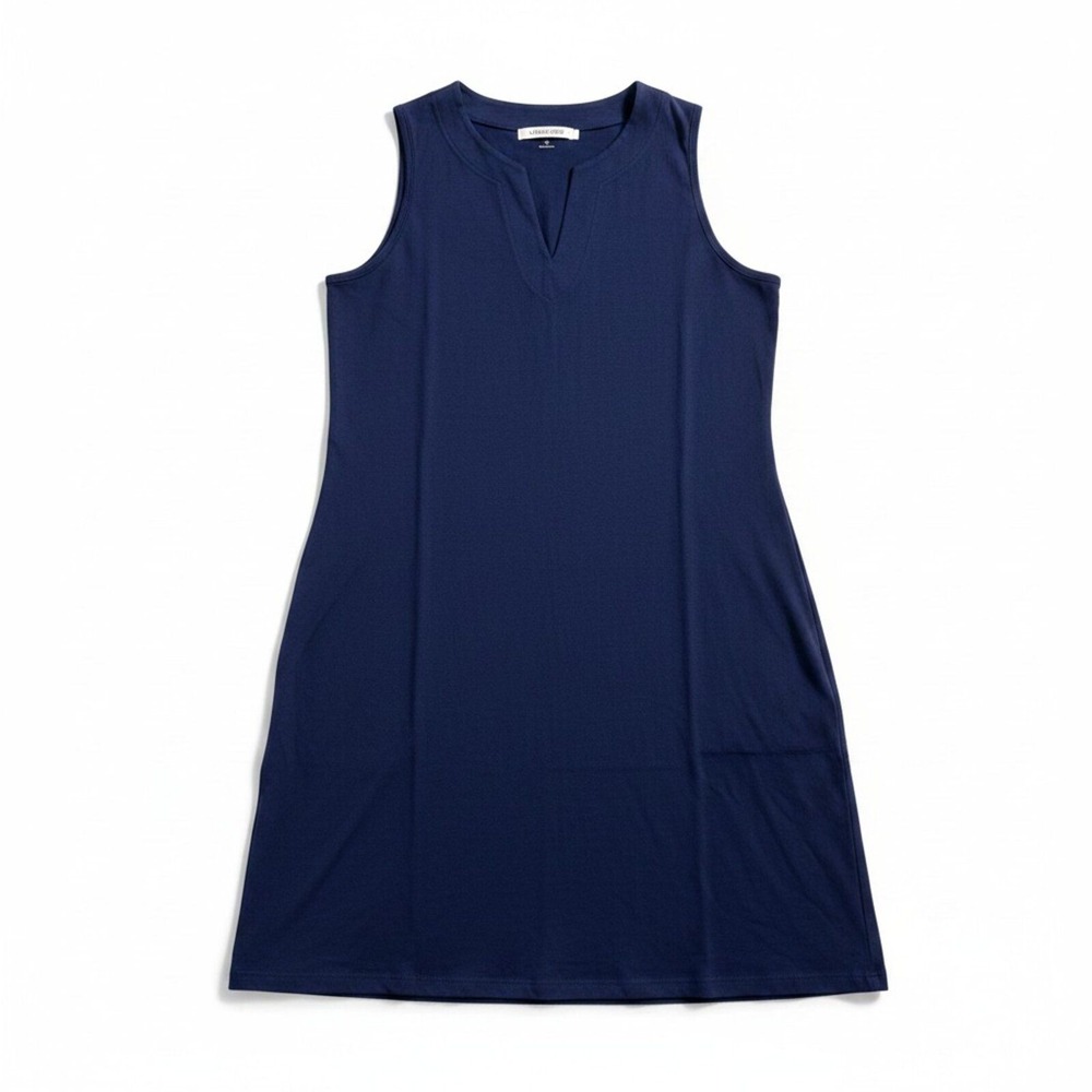 Lands\' End Womens XL Navy Blue‎ Sleeveless V-Neck Shift Dress Casual Coastal